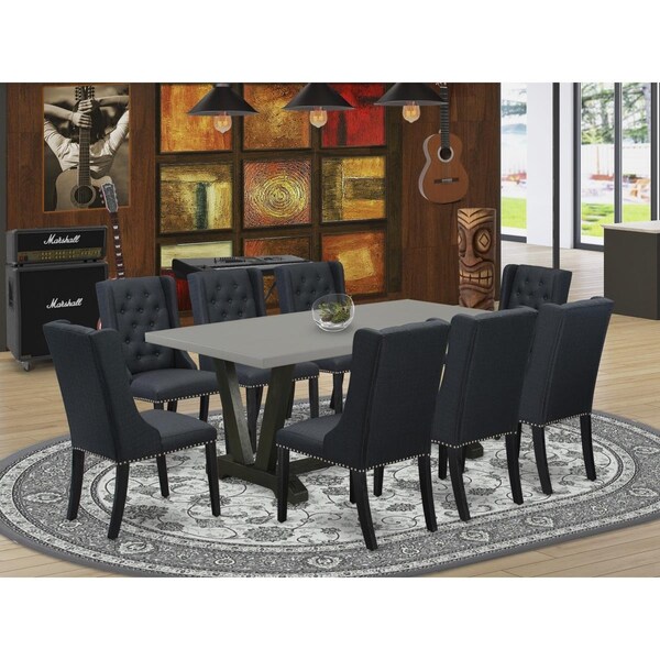 East West Furniture 9 Piece V-Style Dining Room Set - Wire Brush Black - V697FO624-9