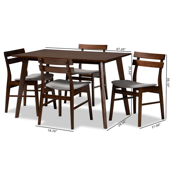 Baxton Studio Eleri Light Grey Upholstered and Walnut Wood 5-Piece Dining Set - 168-10816-10807
