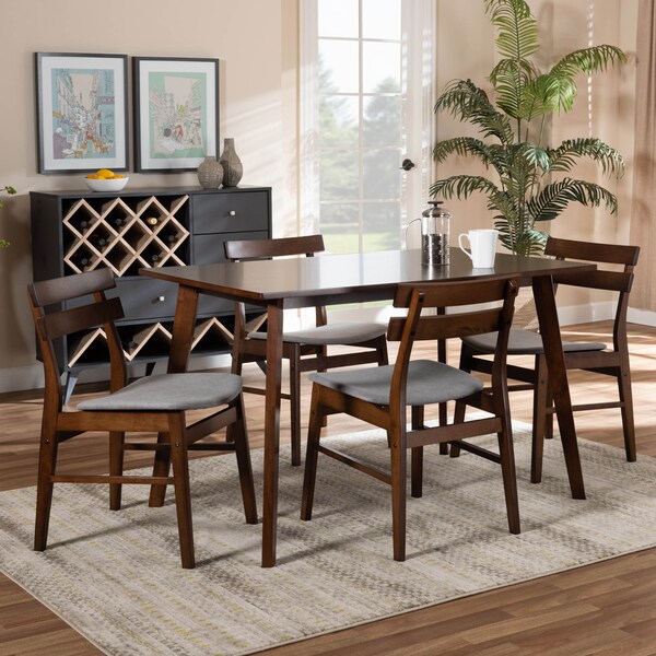 Baxton Studio Eleri Light Grey Upholstered and Walnut Wood 5-Piece Dining Set - 168-10816-10807