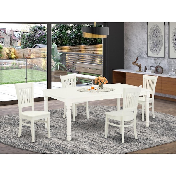 East West Furniture 5 Piece Dover Dinette Set - Linen White - DOVA5-LWH-W