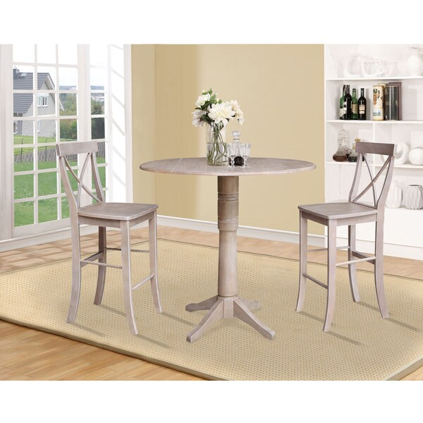 International Concepts Round 42 in Rd Pedestal Bar Height Table, 2 Bar Height Stools, Washed Gray Taupe, 42 in W, 42 in L - K09-42DPT-27-S6133-2