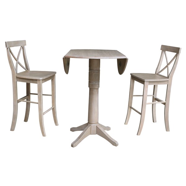 International Concepts Round 42 in Rd Pedestal Bar Height Table, 2 Bar Height Stools, Washed Gray Taupe, 42 in W, 42 in L - K09-42DPT-27-S6133-2
