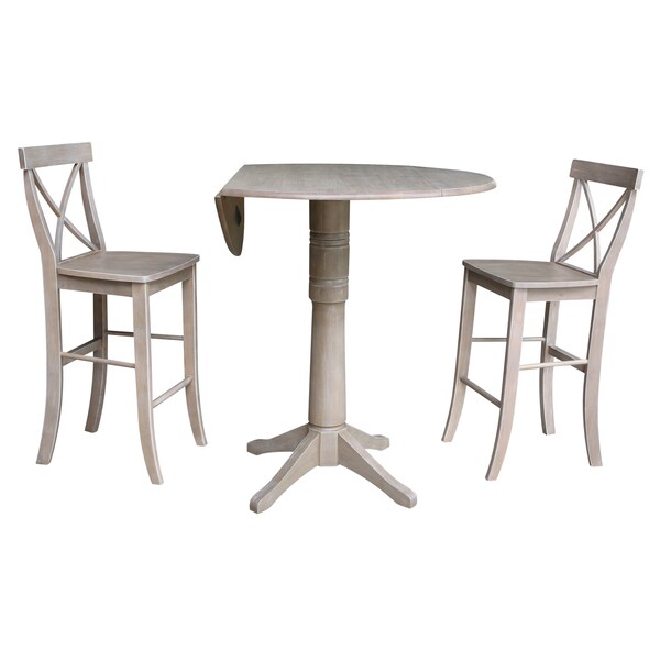 International Concepts Round 42 in Rd Pedestal Bar Height Table, 2 Bar Height Stools, Washed Gray Taupe, 42 in W, 42 in L - K09-42DPT-27-S6133-2