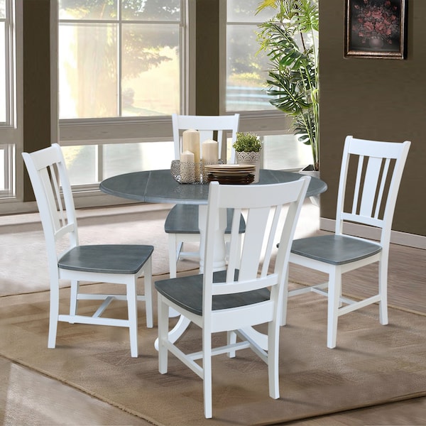 International Concepts Round 42 in. Dual Drop Leaf Dining Table with 4 Splat Back Chairs - 5 Piece Dining Set, 42 in W - K05-42DP-C10-4