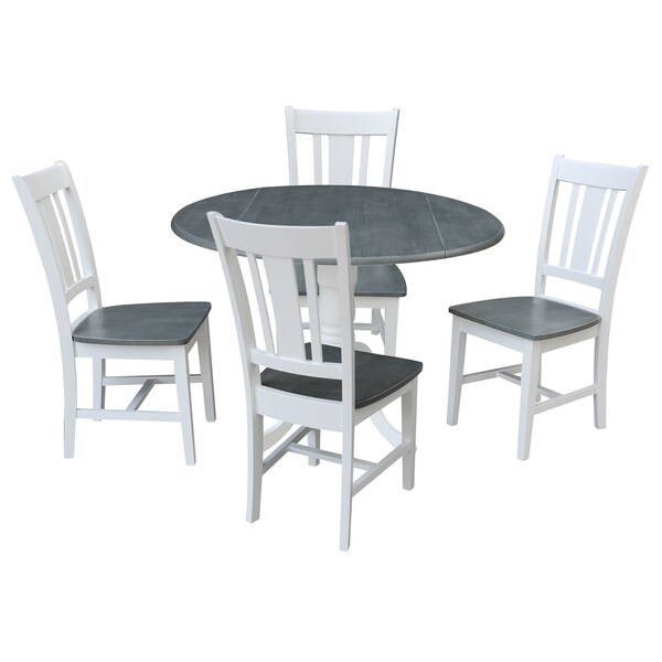 International Concepts Round 42 in. Dual Drop Leaf Dining Table with 4 Splat Back Chairs - 5 Piece Dining Set, 42 in W - K05-42DP-C10-4