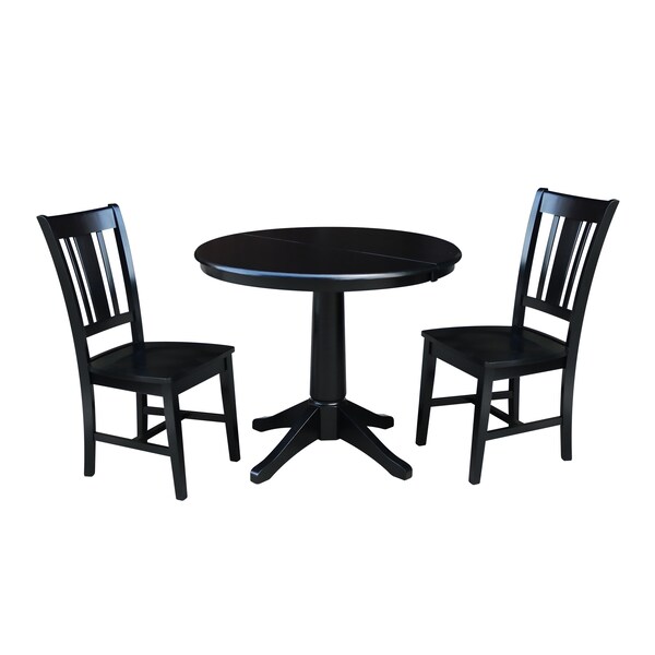 International Concepts Round 36 in Round Extension Dining Table with 2 San Remo Chairs, Black, 36 in W, 48 in L, 30.1 in H - K46-36RXT-27B-C10-2