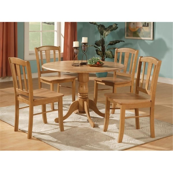 East West Furniture 5 Piece Small Kitchen Table and Chairs Set-Round Table and 4 Dinette Chairs Chairs - DLIN5-OAK-W