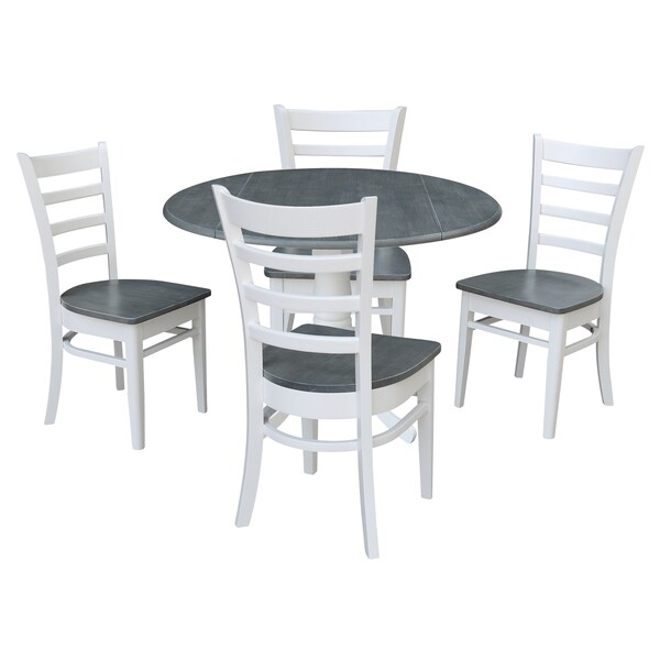 International Concepts Round 42 in. Dual Drop Leaf Dining Table with 4 Ladderback Chairs - 5 Piece Dining Set, 42 in W - K05-42DP-C617-4