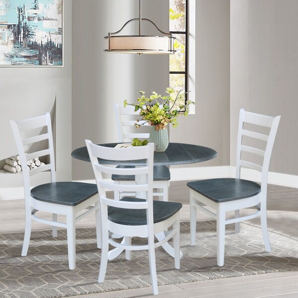International Concepts Round 42 in. Dual Drop Leaf Dining Table with 4 Ladderback Chairs - 5 Piece Dining Set, 42 in W - K05-42DP-C617-4