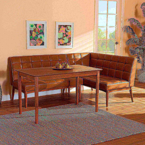Baxton Studio Sanford Mid-Century Modern Tan Faux Leather and Walnut Brown Finished Wood 3-Piece Dining Nook Set - 184-11346-9305-ZORO