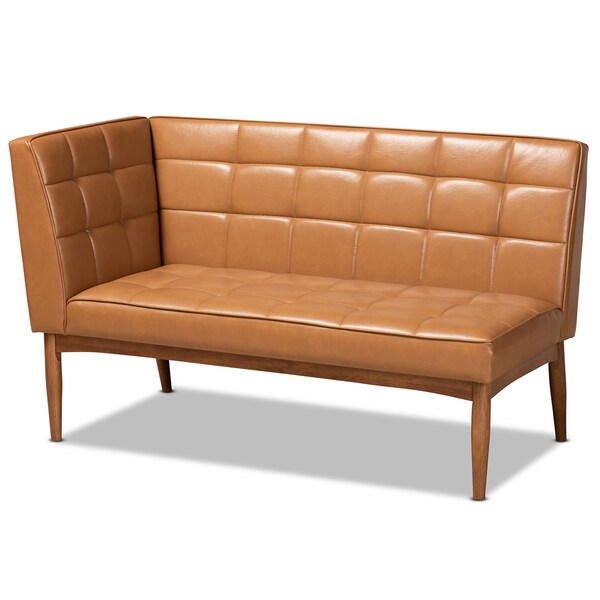 Baxton Studio Sanford Mid-Century Modern Tan Faux Leather and Walnut Brown Finished Wood 3-Piece Dining Nook Set - 184-11346-9305-ZORO