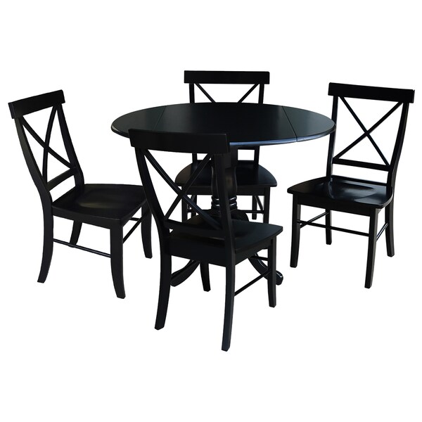 International Concepts 42 in. Dual Drop Leaf Table with 4 Cross Back Dining Chairs - 5 Piece Dining Set - K46-42DP-C613-4