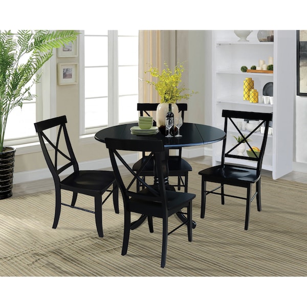 International Concepts 42 in. Dual Drop Leaf Table with 4 Cross Back Dining Chairs - 5 Piece Dining Set - K46-42DP-C613-4