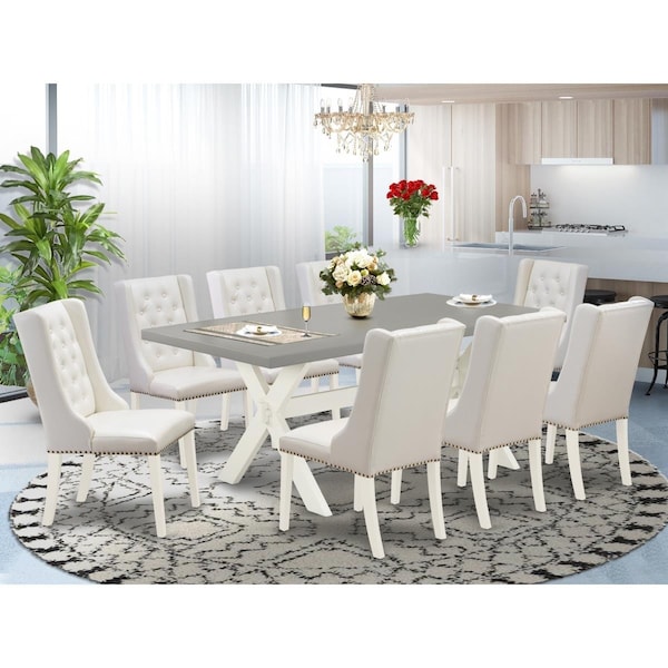 East West Furniture 9 Piece X-Style Dining Room Set - Linen White - X097FO244-9