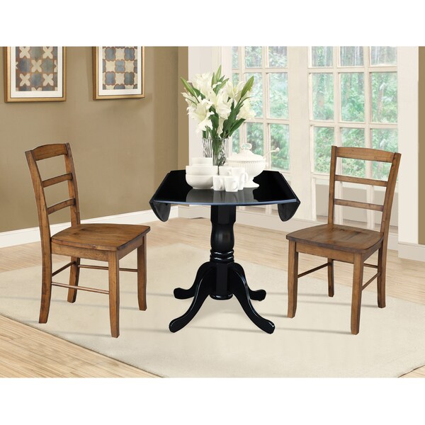 International Concepts 42 in. Dual Drop Leaf Table with 2 Ladder Back Dining Chairs - 3 Piece Dining Set - K46-42DP-C59-2P