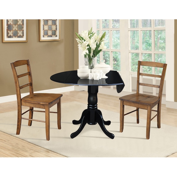 International Concepts 42 in. Dual Drop Leaf Table with 2 Ladder Back Dining Chairs - 3 Piece Dining Set - K46-42DP-C59-2P