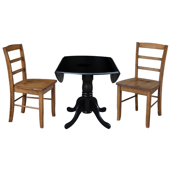 International Concepts 42 in. Dual Drop Leaf Table with 2 Ladder Back Dining Chairs - 3 Piece Dining Set - K46-42DP-C59-2P