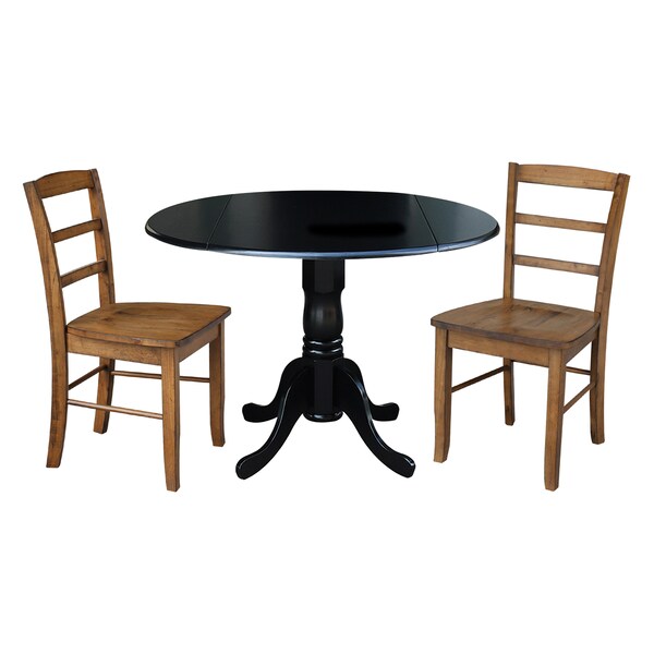 International Concepts 42 in. Dual Drop Leaf Table with 2 Ladder Back Dining Chairs - 3 Piece Dining Set - K46-42DP-C59-2P