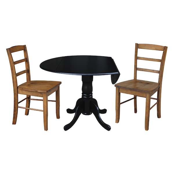 International Concepts 42 in. Dual Drop Leaf Table with 2 Ladder Back Dining Chairs - 3 Piece Dining Set - K46-42DP-C59-2P