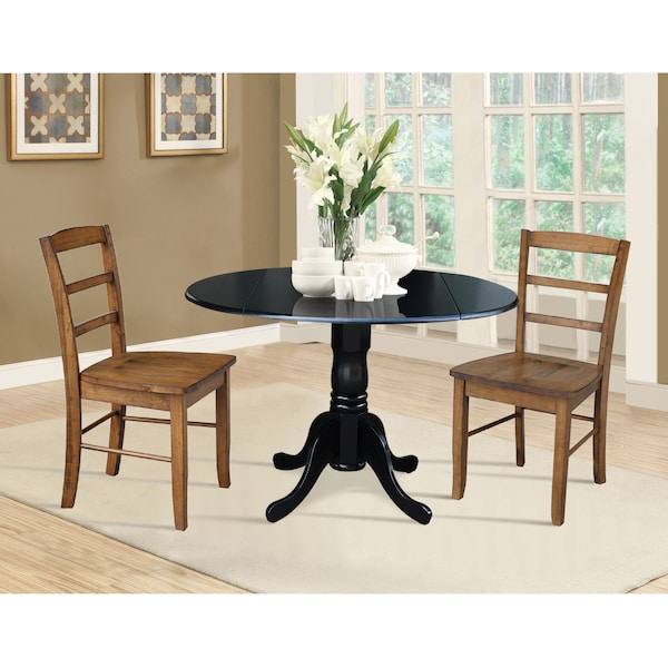 International Concepts 42 in. Dual Drop Leaf Table with 2 Ladder Back Dining Chairs - 3 Piece Dining Set - K46-42DP-C59-2P