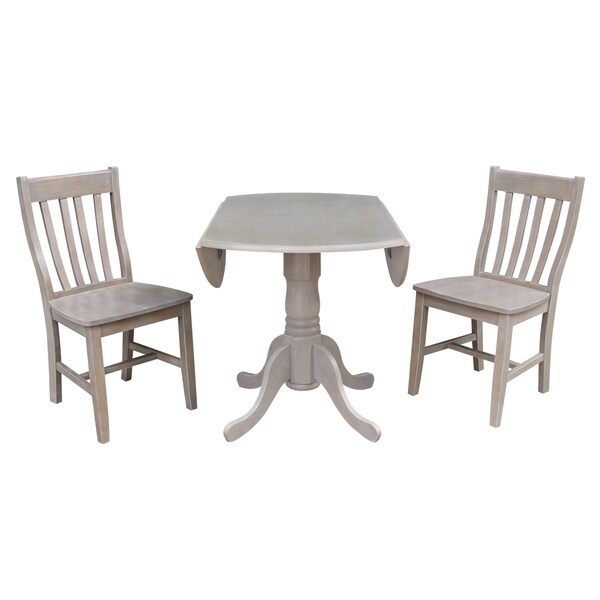 International Concepts Round 42 in Dual Drop Leaf Table with 2 Schoolhouse Chairs, Washed Gray Taupe, 42 in W, 42 in L - K09-42DP-C61P
