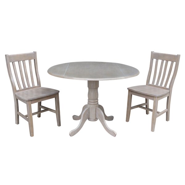 International Concepts Round 42 in Dual Drop Leaf Table with 2 Schoolhouse Chairs, Washed Gray Taupe, 42 in W, 42 in L - K09-42DP-C61P