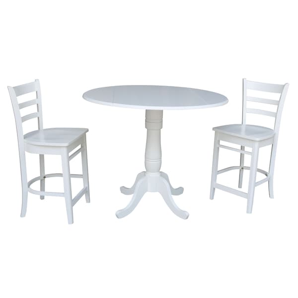 International Concepts Round 42, Rd Pedestal Gathering Height Table, 2 Counter Height Stools, White, 42 in W, 42 in L - K08-42DPT-S6172-2
