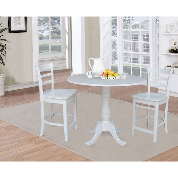 International Concepts Round 42, Rd Pedestal Gathering Height Table, 2 Counter Height Stools, White, 42 in W, 42 in L - K08-42DPT-S6172-2