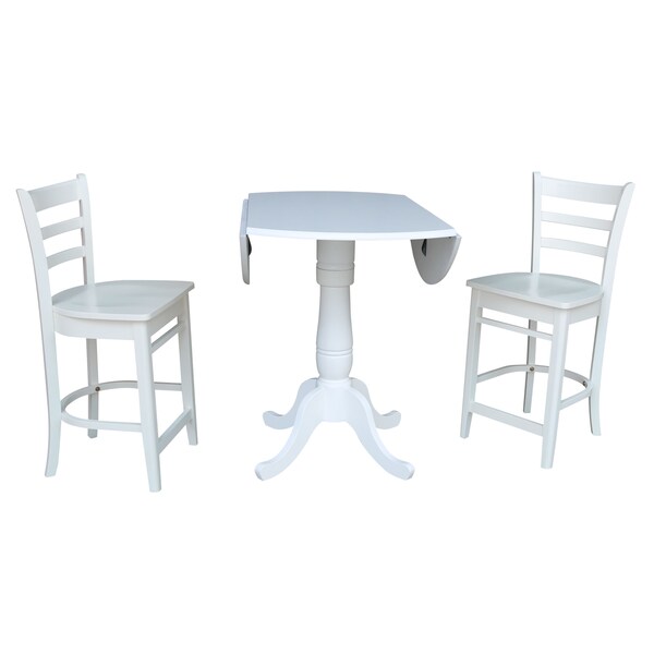 International Concepts Round 42, Rd Pedestal Gathering Height Table, 2 Counter Height Stools, White, 42 in W, 42 in L - K08-42DPT-S6172-2