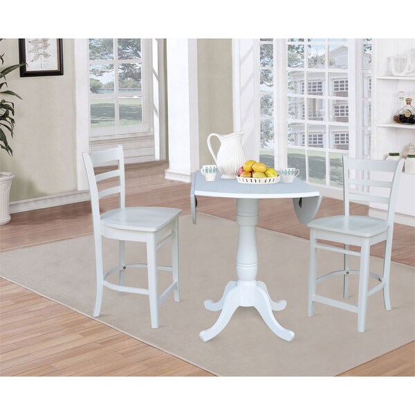 International Concepts Round 42, Rd Pedestal Gathering Height Table, 2 Counter Height Stools, White, 42 in W, 42 in L - K08-42DPT-S6172-2