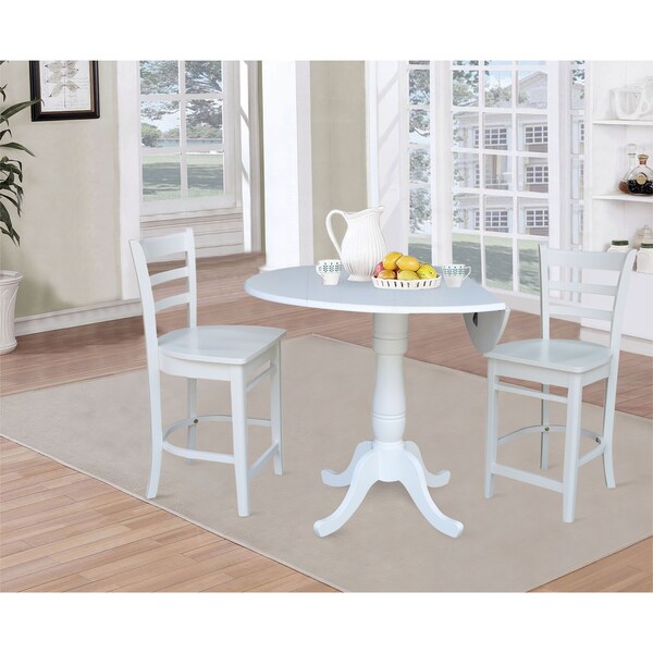 International Concepts Round 42, Rd Pedestal Gathering Height Table, 2 Counter Height Stools, White, 42 in W, 42 in L - K08-42DPT-S6172-2