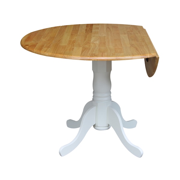 International Concepts Round 42 in Round Dual Drop Leaf Pedestal Table, White / Natural, 42 in W, 42 in L, 29.5 in H, Wood - T02-42DP