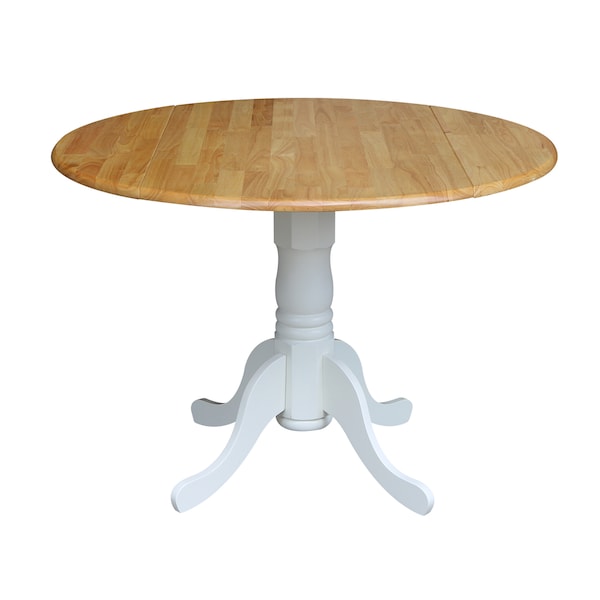International Concepts Round 42 in Round Dual Drop Leaf Pedestal Table, White / Natural, 42 in W, 42 in L, 29.5 in H, Wood - T02-42DP