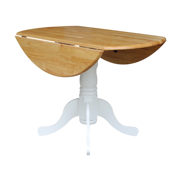 International Concepts Round 42 in Round Dual Drop Leaf Pedestal Table, White / Natural, 42 in W, 42 in L, 29.5 in H, Wood - T02-42DP