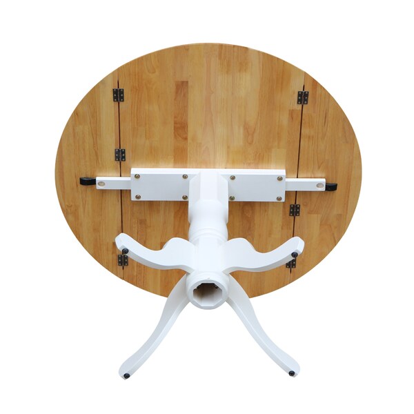 International Concepts Round 42 in Round Dual Drop Leaf Pedestal Table, White / Natural, 42 in W, 42 in L, 29.5 in H, Wood - T02-42DP