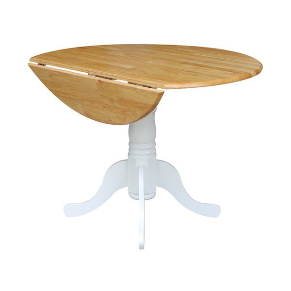 International Concepts Round 42 in Round Dual Drop Leaf Pedestal Table, White / Natural, 42 in W, 42 in L, 29.5 in H, Wood - T02-42DP