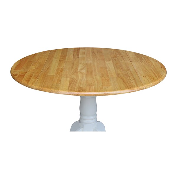International Concepts Round 42 in Round Dual Drop Leaf Pedestal Table, White / Natural, 42 in W, 42 in L, 29.5 in H, Wood - T02-42DP