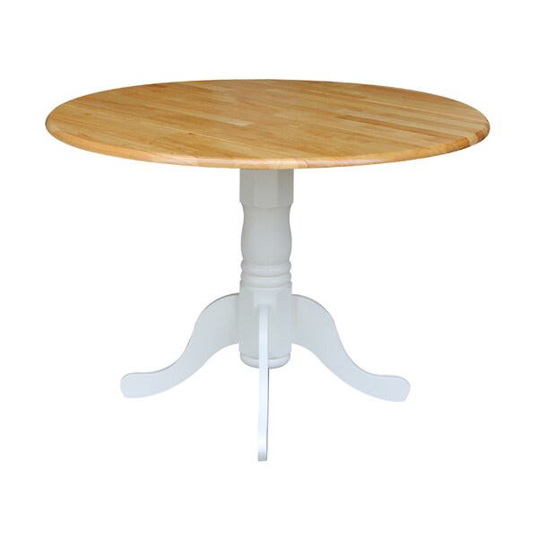 International Concepts Round 42 in Round Dual Drop Leaf Pedestal Table, White / Natural, 42 in W, 42 in L, 29.5 in H, Wood - T02-42DP