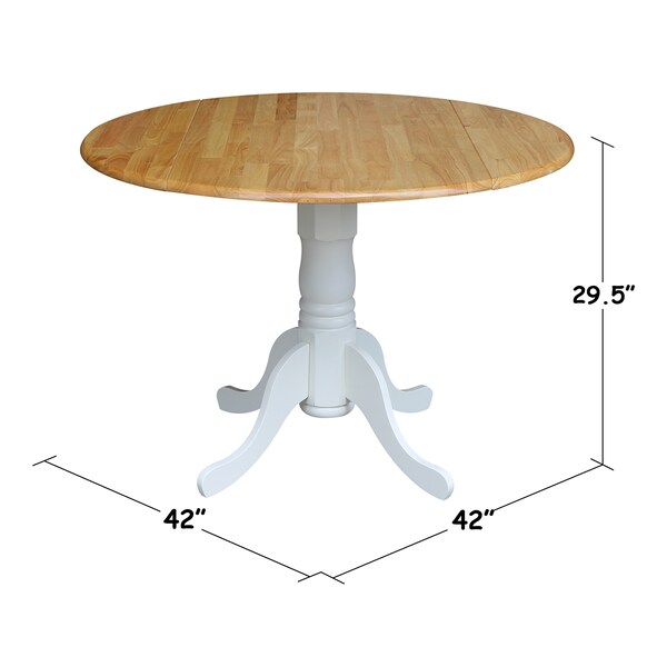 International Concepts Round 42 in Round Dual Drop Leaf Pedestal Table, White / Natural, 42 in W, 42 in L, 29.5 in H, Wood - T02-42DP