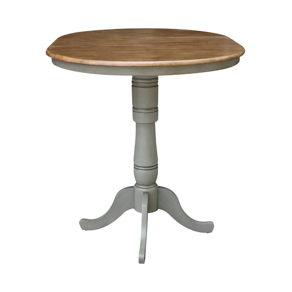 International Concepts Round 36 in Rd Top Pedestal Table, 12 in Leaf, Bar Ht, Hickory/Stone, 36 in W, 48 in L, 41.3 in H - K41-36RXT-6B-2