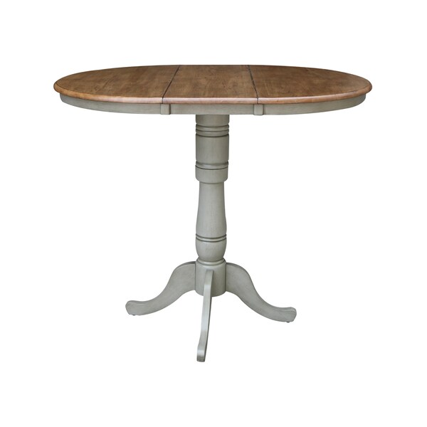 International Concepts Round 36 in Rd Top Pedestal Table, 12 in Leaf, Bar Ht, Hickory/Stone, 36 in W, 48 in L, 41.3 in H - K41-36RXT-6B-2