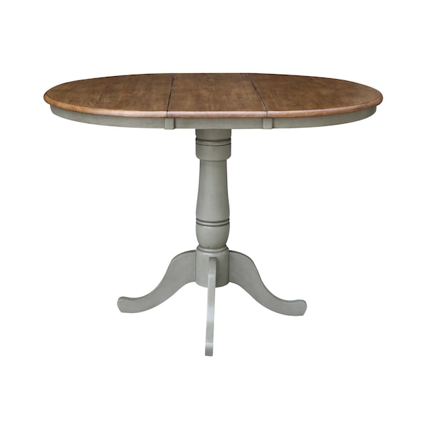 International Concepts Round 36 in Rd Top Pedestal Table, 12 in Leaf, Bar Ht, Hickory/Stone, 36 in W, 48 in L, 41.3 in H - K41-36RXT-6B-2