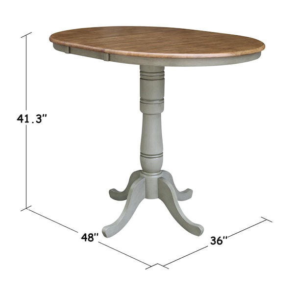 International Concepts Round 36 in Rd Top Pedestal Table, 12 in Leaf, Bar Ht, Hickory/Stone, 36 in W, 48 in L, 41.3 in H - K41-36RXT-6B-2