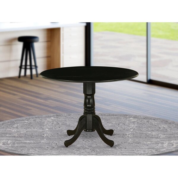 East West Furniture East West Furniture DLT-ABK-TP 42 in. Dublin Round Rubber Wood Wirebrushed Black Dining Table with Two 9 in. Drop Leaves - DLT-ABK-TP