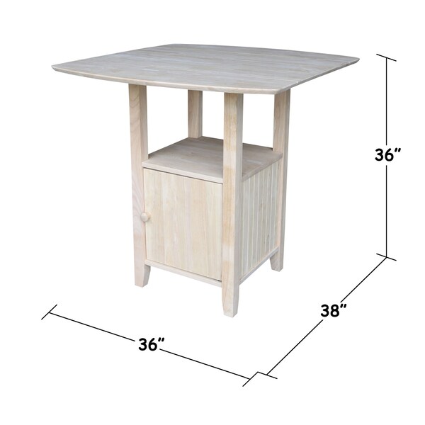 International Concepts Rectangle Dual Drop Leaf Bistro Table, Bar Height, with Storage, Unfinished, 20 in W, 38 in L, Wood - T-3638DPG