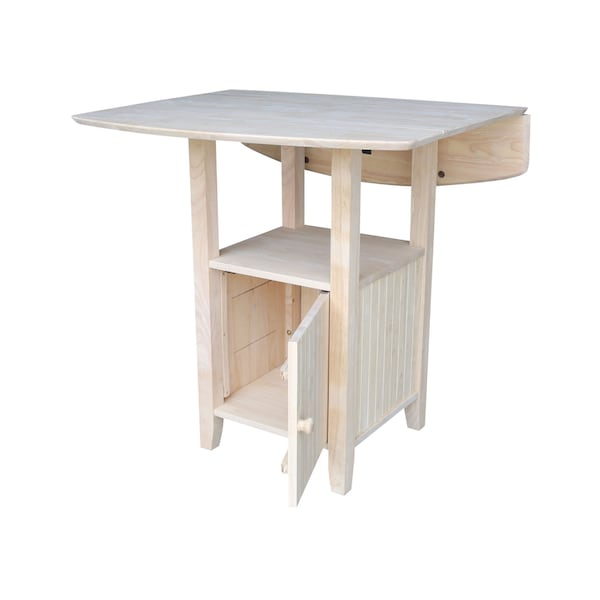 International Concepts Rectangle Dual Drop Leaf Bistro Table, Bar Height, with Storage, Unfinished, 20 in W, 38 in L, Wood - T-3638DPG