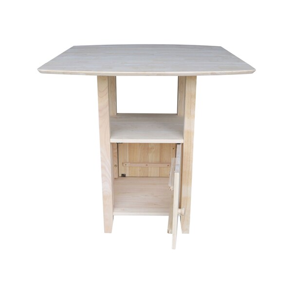 International Concepts Rectangle Dual Drop Leaf Bistro Table, Bar Height, with Storage, Unfinished, 20 in W, 38 in L, Wood - T-3638DPG