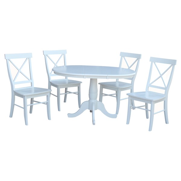 International Concepts Round 36 in Round Extension Dining Table with 4 X-Back Chairs, White, 36 in W, 48 in L, 28.9 in H - K08-36RXT-C613-4