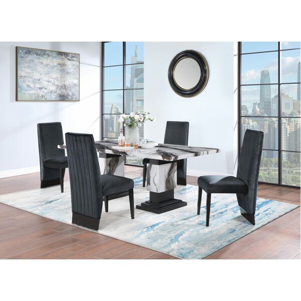 Global Furniture Usa Contemporary Marble, Paper, Velvet D12 Dining Table And 4 Dining Chairs - 5386
