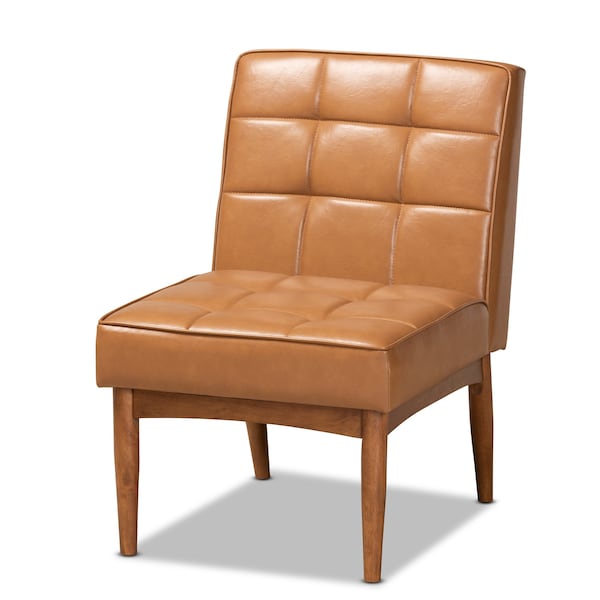 Baxton Studio Sanford Mid-Century Modern Tan Faux Leather and Walnut Brown Finished Wood 5-Piece Dining Nook Set - 184-11346-11347-11348-9305-ZORO